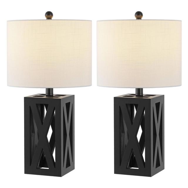 Set of 2 21.5" Stewart Farmhouse Wood Table Lamps Black - JONATHAN Y
