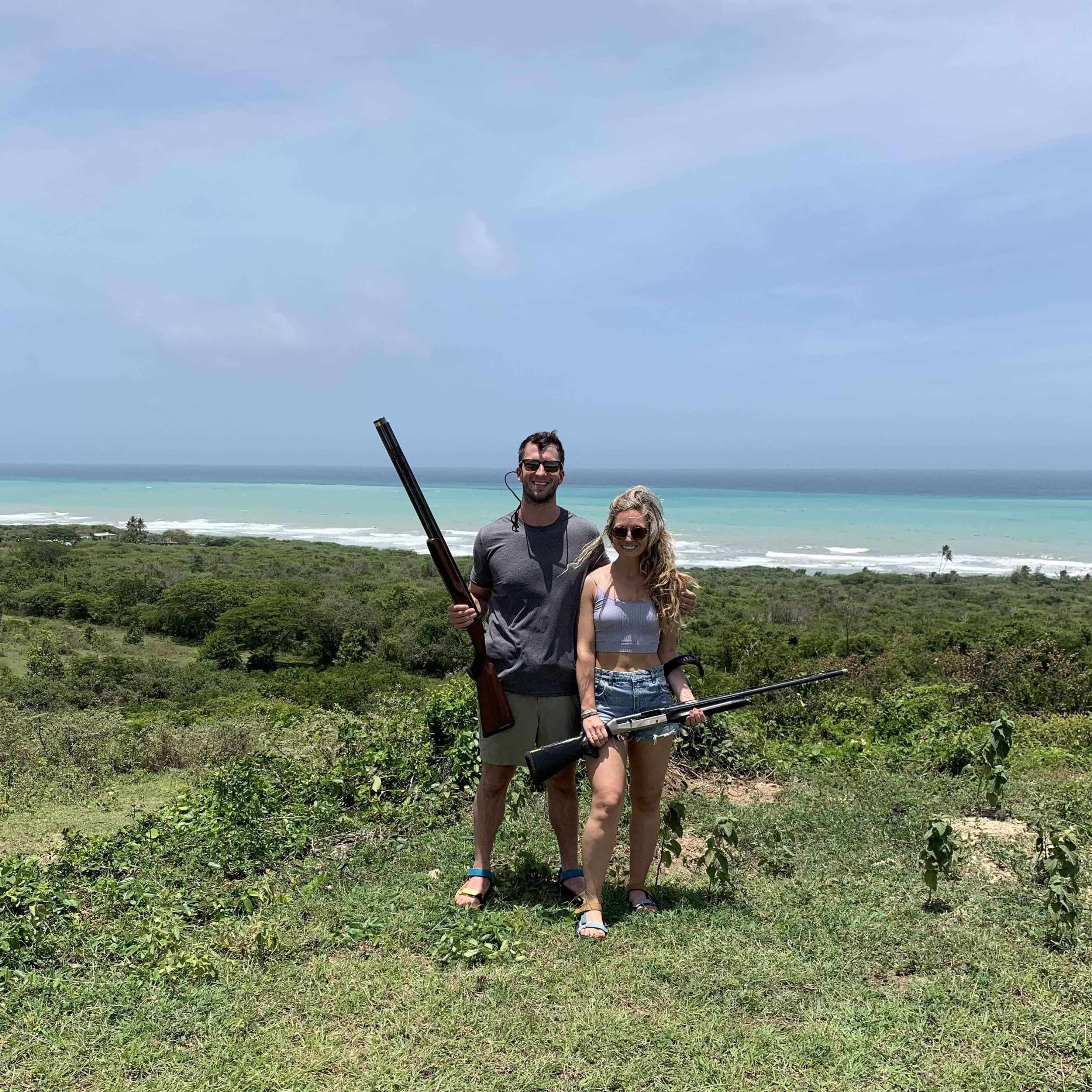 Jen & Alex do skeet shooting in Vieques