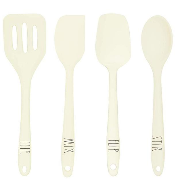 Rae Dunn Everyday Collection 4 Piece Mini Kitchen Utensil Set, Silicone Kitchen Tools with Spatulas and Spoons (White)