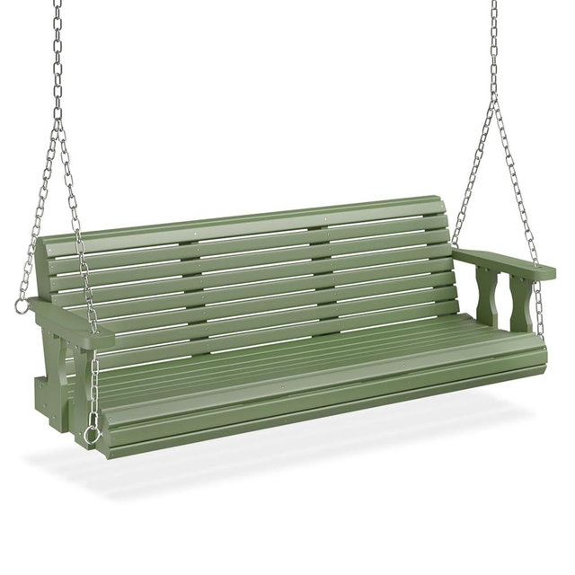 VINGLI Upgraded Patio Wooden Porch Swing for Courtyard & Garden, Heavy Duty 880 LBS Swing Chair Bench with Hanging Chains for Outdoors (Green, 5 FT)