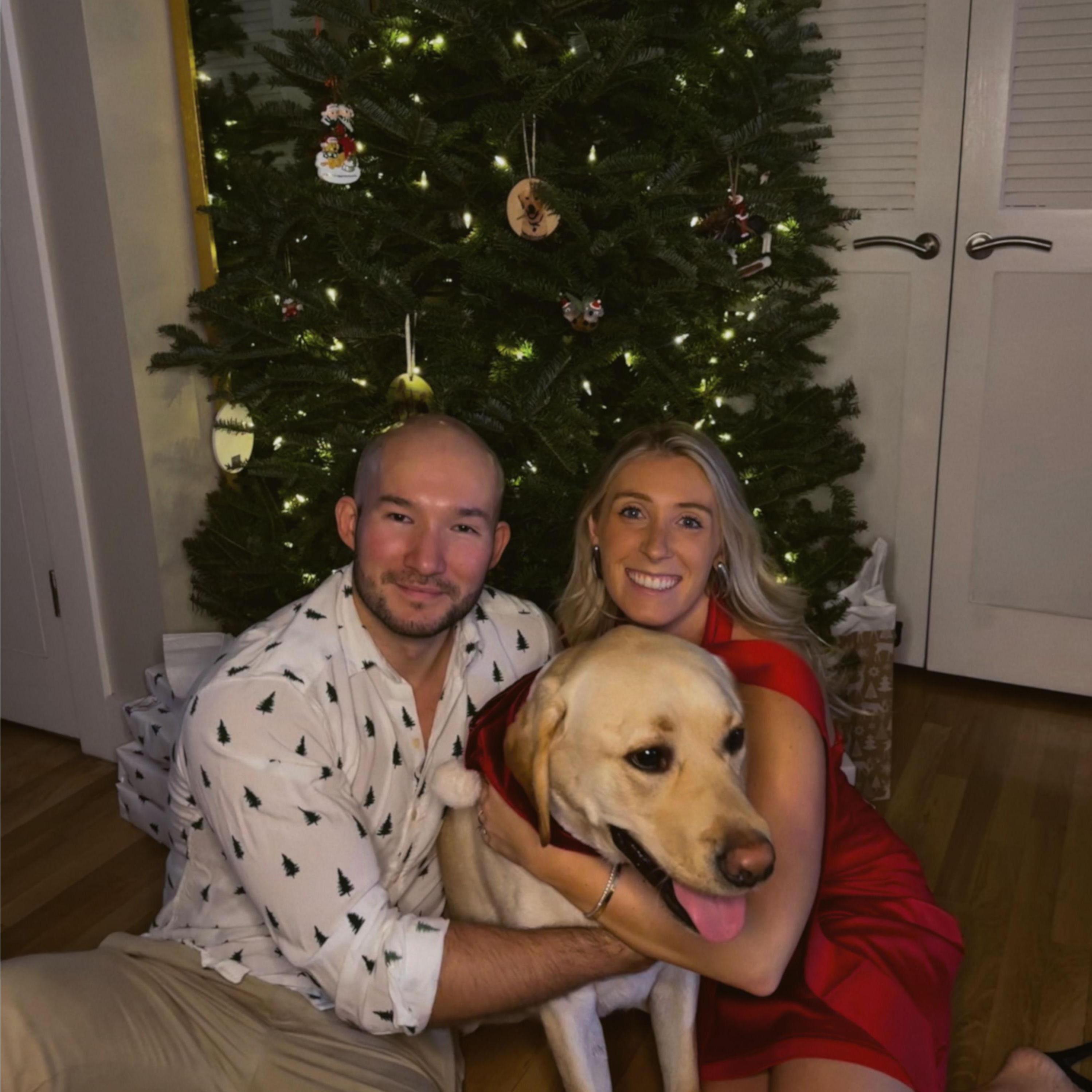 Christmas 2023: The bride and groom and Cashew (aka Chunka Chunk)