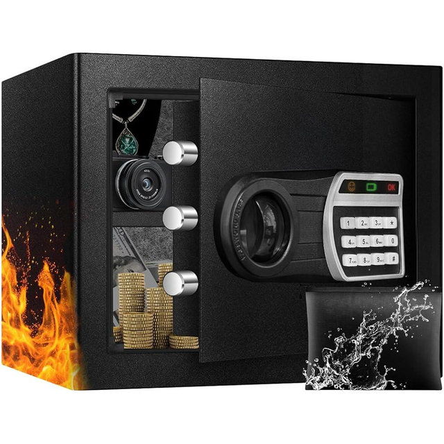 ToruKeep 1.6 Cuft Safe Box, Home Safes with Fireproof Waterproof Bag, Anti-Theft Safety Box with Digital Keypad, Smart Alert System, Spare Keys, Removable Shelf, LED Light, Personal Document Safe