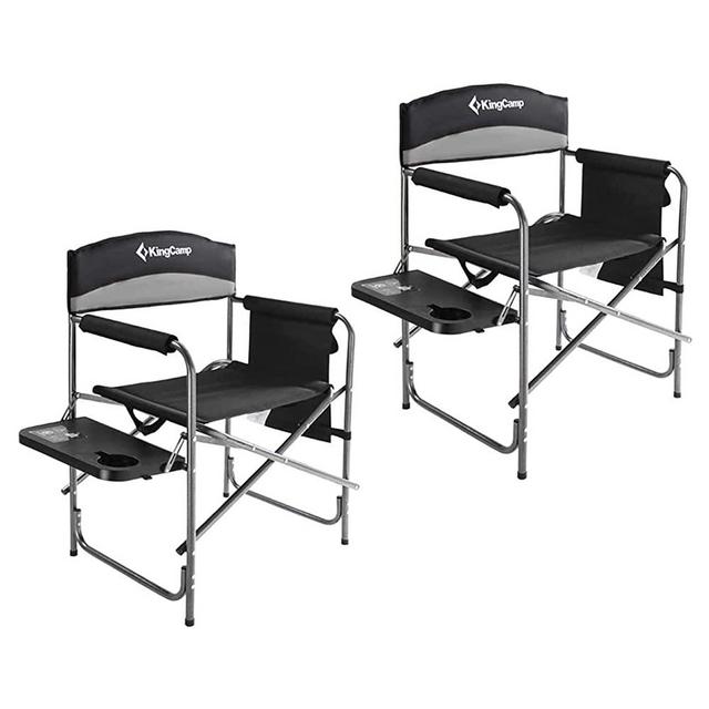 KingCamp Heavy Duty Camping Folding Director Chair Oversize Padded Seat with Side Table and Side Pockets