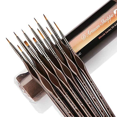 Miniature Paint Brushes Detail Set -12pc Minute Series XII Miniature Brushes for Fine Detailing & Rock Painting. Acrylic Watercolor Oil - Art, Scale Models, Paint by Numbers Supplies Kit