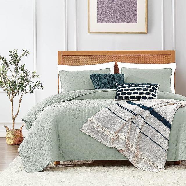 ROARINGWILD Queen Size Quilt Bedding Sets with Pillow Shams, Sage Green Lightweight Soft Bedspread Coverlet, Quilted Blanket Thin Comforter Bed Cover, All Season Summer Spring, 3 Pieces, 90x90 inches