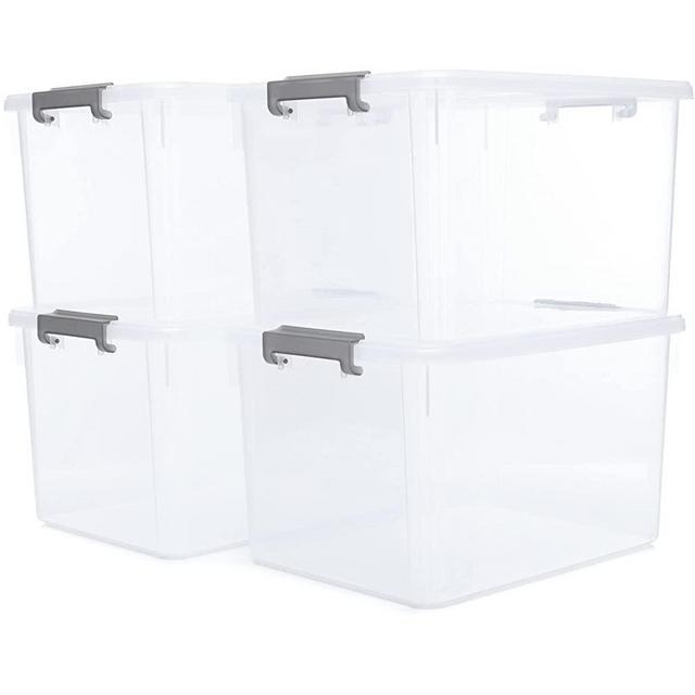 Citylife 32 QT Plastic Storage Bins with Latching Lids Stackable Storage Containers for Organizing Large Clear Storage Box for Garage, Closet, Classroom, Kitchen, 4 Packs