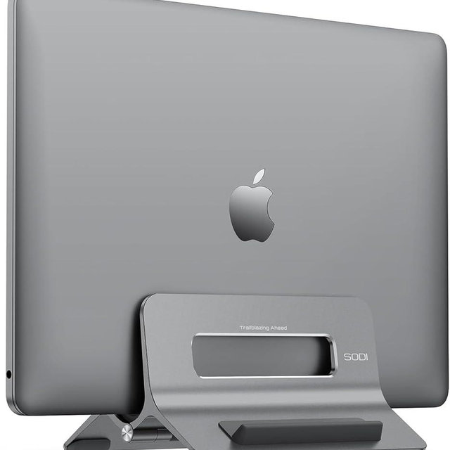 SODI Vertical Laptop Stand for Desk, Gravity Auto Lock MacBook Stand, Aluminum Laptop Holder Vertical Compatible with MacBook Pro, Air, Tablet, Space-Saving Organize Work & Home Office, Gray