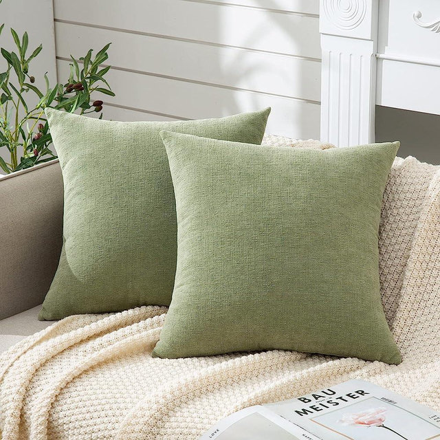 GAWAMAY Decorative Square Throw Pillow Covers 18x18 Inch set of 2, Super Soft Chenille Farmhouse Fall Pillowcase for Living Room Bedroom Sofa Couch Cushion Cover Fundas Para Cojines Sage Green 45x45cm
