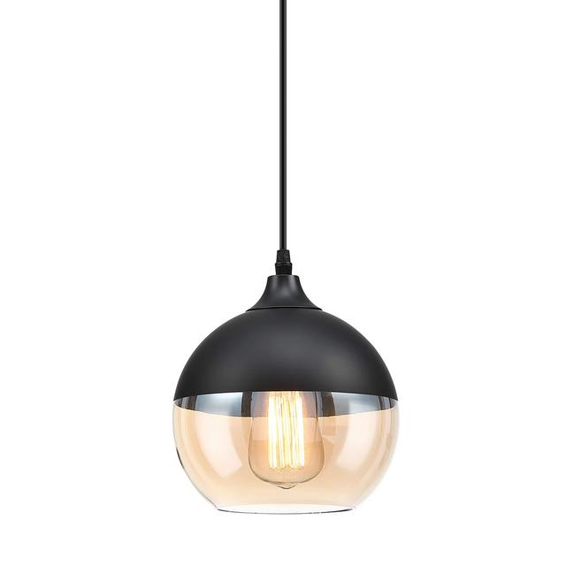 Mini Globe Pendant Light with Black and Amber Small Dome Glass Pendant Lighting
