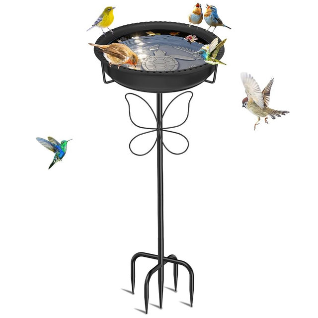 YOADEHOA Bird 37In Bath for Outside with Removable Bowl Metal Base, Freestanding Rust-Proof Birdbaths & Birdfeeder, Bird Baths Feeder Bowl for Outdoors Garden Patio Yard Lawn Decor (Black)