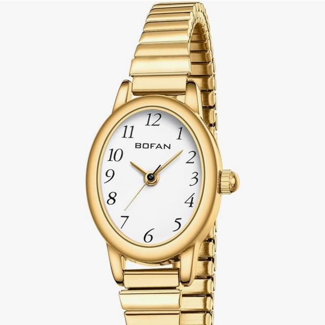 BOFAN Small Gold Watches for Women Easy Read Ladies Quartz Wrist Watches with Stainless Steel Expansion Band,Waterproof.