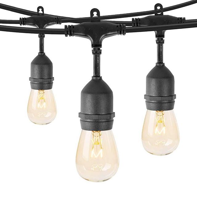 Minetom 2 Pack 48Ft Outdoor String Lights with 15 Hanging Sockets & S14 Edison Bulbs, UL Listed Commercial Grade Connectable Weatherproof Strand for Patio Deck Backyard Porch Cafe Wedding Party, Black