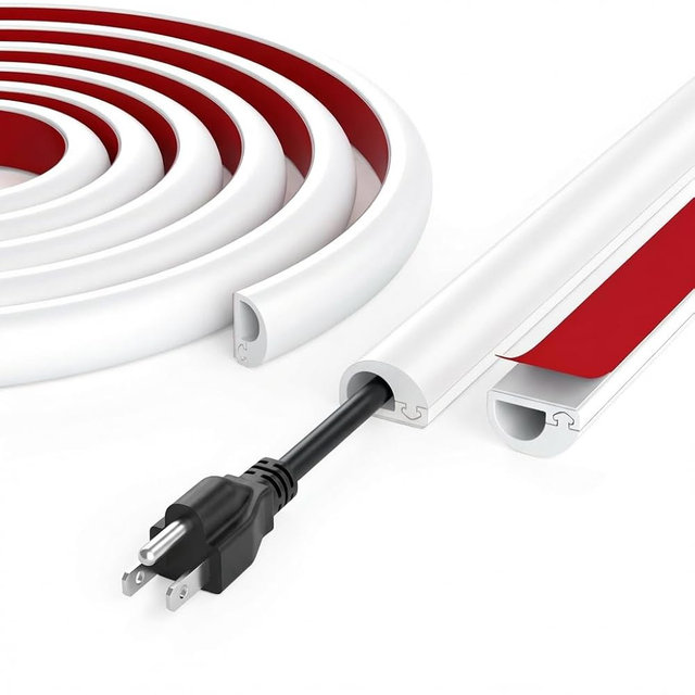 Cord Hider Wall for 1-2 Cables, 39" Self Adhesive Silicone Cord Covers for Wires On Wall, Flexible Wire Covers for Cords On Wall, Cable Cover Raceway for Home, Office, White (0.6" W x 0.47" H)