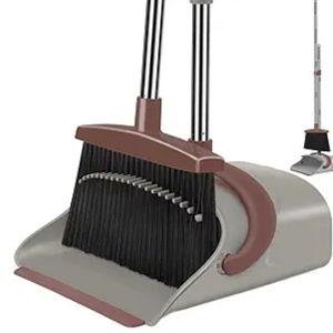 Ivandar Broom with Dustpan Combo Set, 50.6 inch Long Handle, Upright Standing Broom and Dustpan Set Quiet Cleaning Tool Sweep the Floor Dust pan Removes 4 Times More Pet Hair(Brown and Gray)