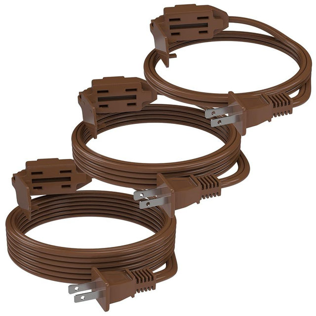 PLUGTUL 3-Pack Indoor Extension Cord (6/9/12FT), 2 Prong Brown Extension Cord, 3 Polarized Outlets with Safety Cap Protect for Home Office, 16/2 SPT-2 ETL Listed