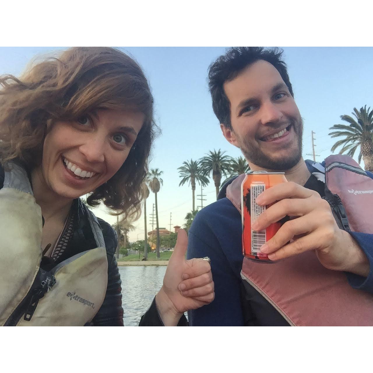 Sneaking beer on the boats in Echo Park Lake.