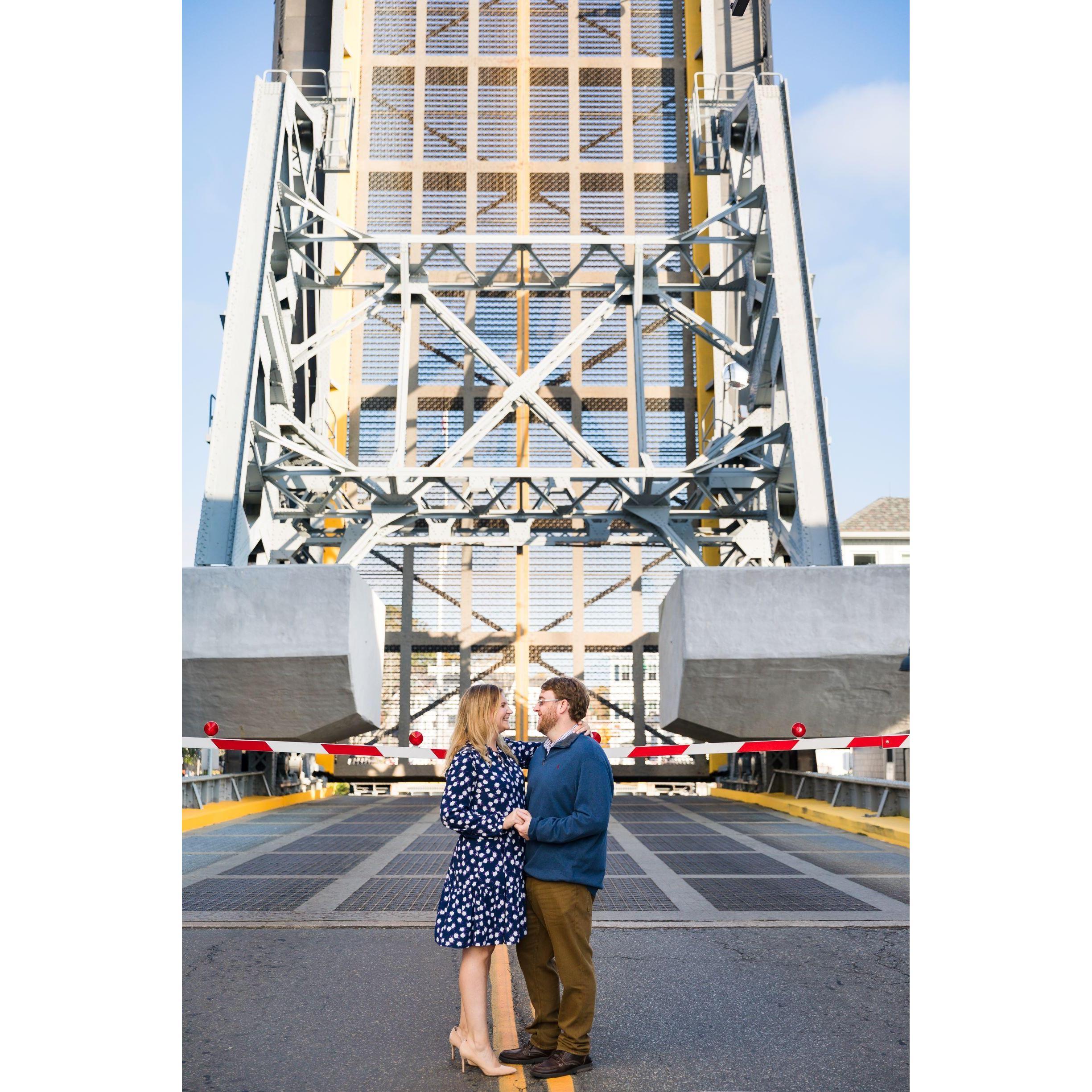 One of our favorite engagement pictures, in front of the open drawbridge.