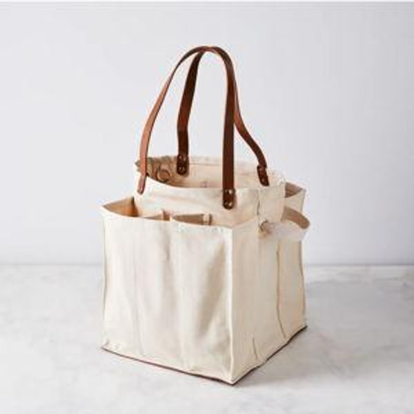 CapaBunga Canvas Market Tote, Multi-Pocket, Green or Cream