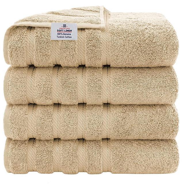 American Soft Linen Luxury Hotel & Spa Quality, Turkish Cotton, 27x54 Inches 4-Piece Bath Towel Set for Maximum Softness & Absorbency, Dry Quickly - Sand Taupe