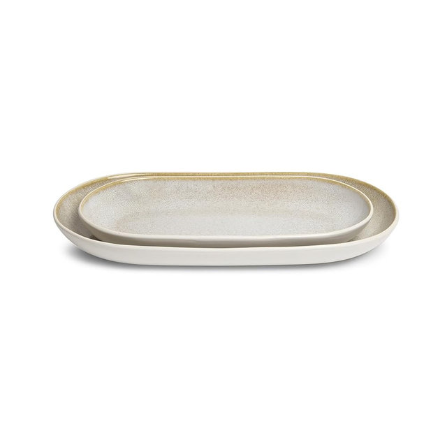 SANGO Anderson Serving Platters Set of 2, 14/12 Inch Stoneware Serving Dishes for Entertaining, Glossy Party Serving Trays for Food, Buffet Oval Platters for Bread, Appetizer, Cheese, Reactive Cream