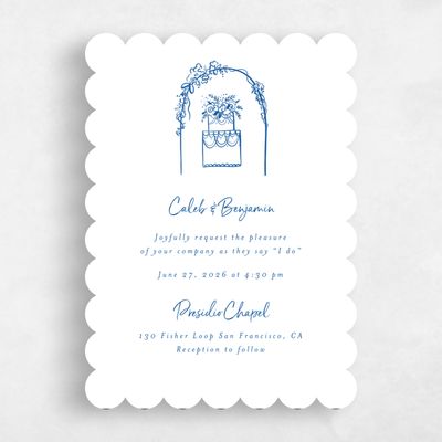 Blue Scalloped Wedding Invitation - Oia Arch