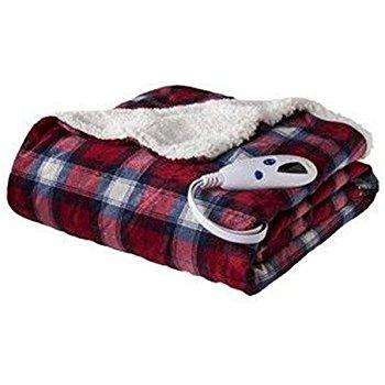 Biddeford 4481-9062125-314 Micro Mink Sherpa Heated Throw Blanket Red Blue Plaid
