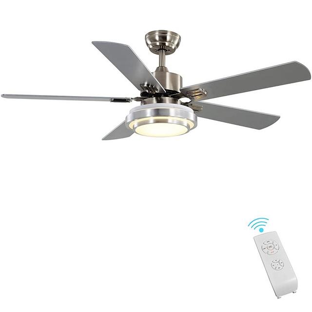 Indoor Ceiling Fan Light Fixtures - FINXIN Remote LED 52 Brushed Nickel Ceiling Fans For Bedroom,Living Room,Dining Room Including Motor,Remote Switch (52" 5-Blades)