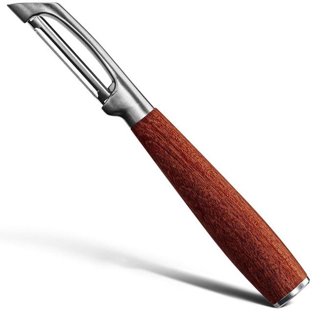 KULUNER Premium 304 Stainless Steel Multifunctional Kitchen Fruit and Vegetable Peeler with Real Wood Handle，Ultra Sharp Strong Blade