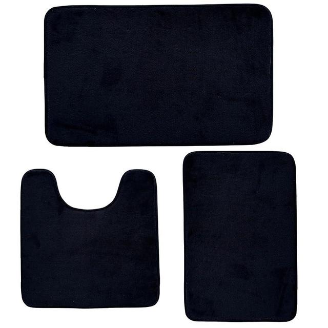 Black Bathroom Rugs Memory Foam Bath Rugs Non-Slip Bath Mat Set 3 Piece,Washable Bathroom Mats,Absorbent Shaggy Rugs Perfect Plush Mats U-Shaped Toilet Rug,Bathroom Carpets for Bathroom,Tub,Shower