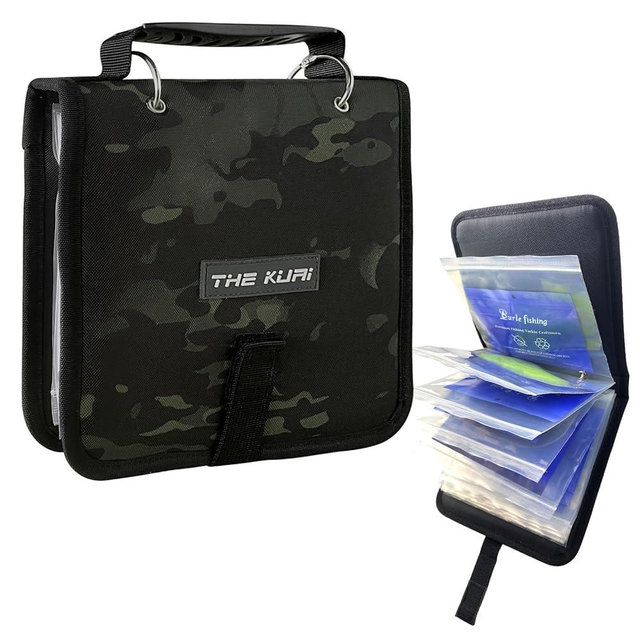 Fishing Tackle Binder, Lure Storage Bag, Soft Bait Binder, Fishing Organized Storage Rig Bag for Baits, Rigs, Jigs and Lines, Suitable for Fresh Water and Saltwater (Black camouflage/9.5" * 8.3")