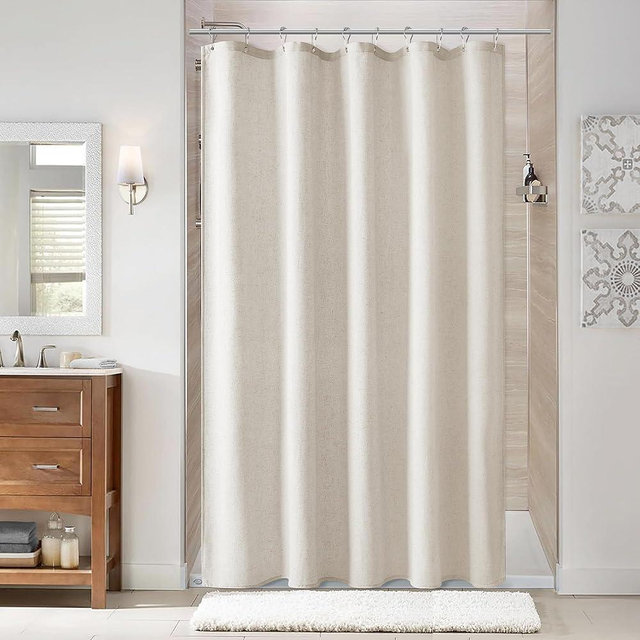 Naturoom Oatmeal Linen Shower Curtain, Cloth Textured Fabric Shower Curtain Set, Simple Elegant Modern Farmhouse Country Ultra Thick Bath Curtains for Bathroom,Water Repellent,54x78