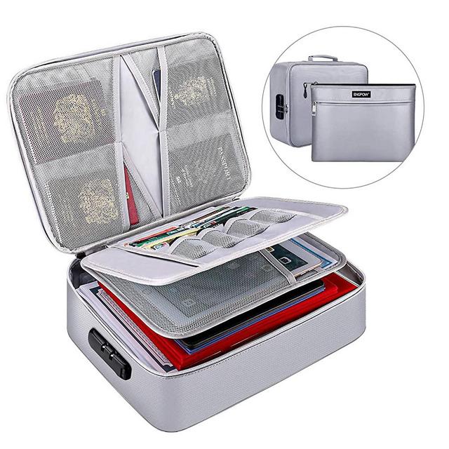 ENGPOW File Storage Bags,Fireproof Document Organizer Bag with Money Bag,Home Office Travel Safe Bag with Lock,Multi-Layer Portable Filing Storage for Important File Passport Certificates