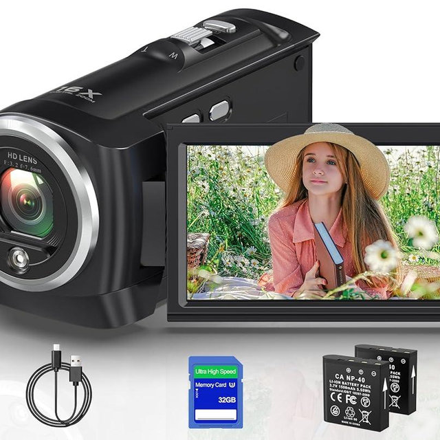 Tixeuo 2.7K Video Camera Camcorder QHD 50MP YouTube Vlogging Camera 16X Digital Zoom Webcam 270 Degree Rotation Screen Camcorders with 32G SD Card and 2 Batteries Recording While Charging