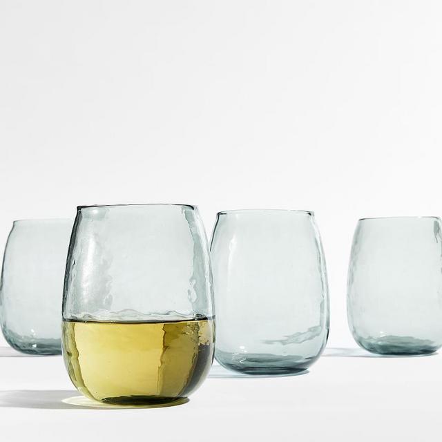 Hammered Stemless Wine Glasses, Set of 4 - Mist Blue
