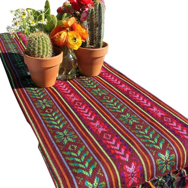 Del Mex Woven Rebozo Style Mexican Table Runner Scarf (Maroon)
