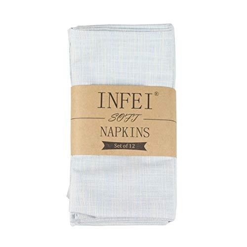 INFEI Vintage Grain Linen Cotton Dinner Cloth Napkins - Set of 12 (17 x 17 inches) - for Events & Home Use (Blue)