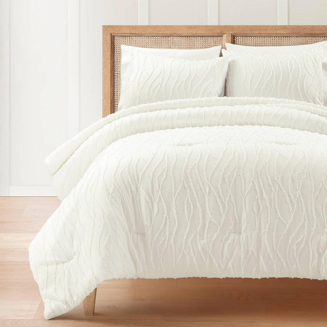 Lush Décor 3pc Full/Queen Jacquard Wave Comforter Set Soft White: Elegant Bedding, Year-Round Use, Machine Washable