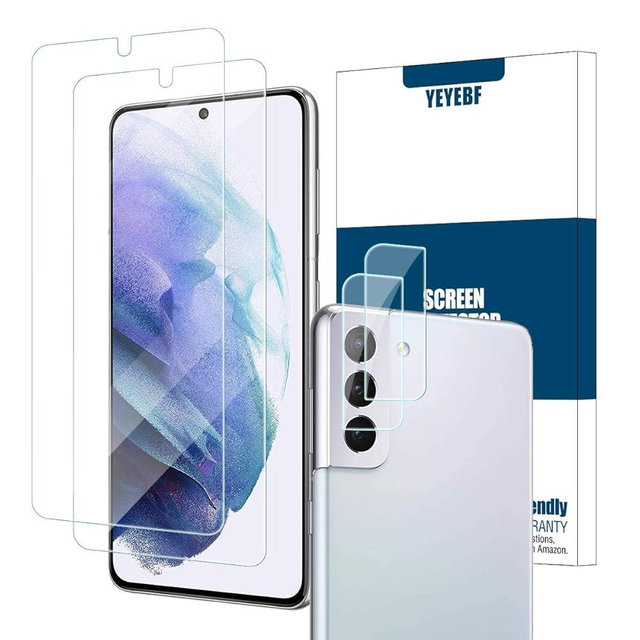 YEYEBF Galaxy S21 HD Clear Tempered Glass Screen Protector + Camera Lens Protectors, [2+2 Pack] [3D Glass] [Fingerprint Support] Screen Protector Glass For Samsung Galaxy S21