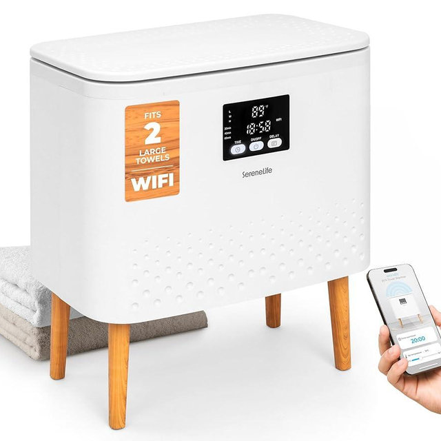 SereneLife WiFi-enabled Towel Warmer Bucket, 20L Large Capacity heater bucket for Towels Blanket and robes, Single-Touch Control, rectangular & Energy-Efficient Design, Auto Shut-Off, White