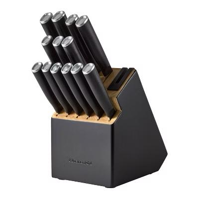 KitchenAid Classic 14-Piece Slim Knife Block Set with Built-In Knife Sharpener - Black