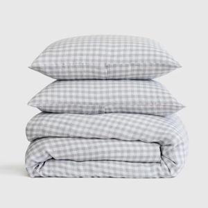 Blue Fog European Linen Gingham Full/Queen Duvet Cover Set