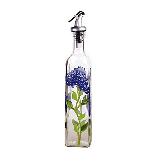 Grant Howard Hand Painted Square Cruet with Pourer, Blue Hydrangeas, 16 oz, Blue