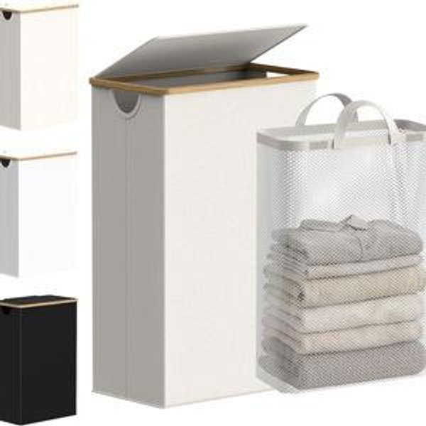Laundry Basket with Lid, Beige