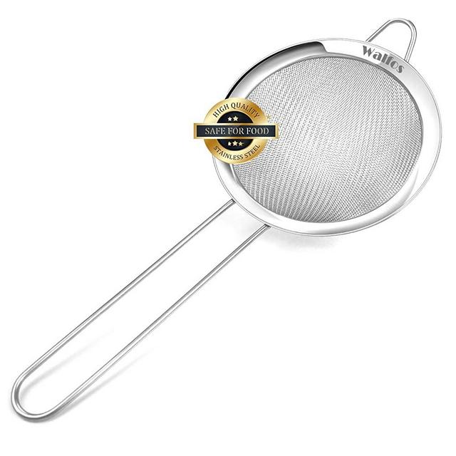 Walfos 4.7 Inch Fine Mesh Strainer, Premium Stainless Steel Colanders and Sifters, with Reinforced Frame and Sturdy Handle, Perfect for Sift, Strain, Drain and Rinse Vegetables, Pastas and Tea