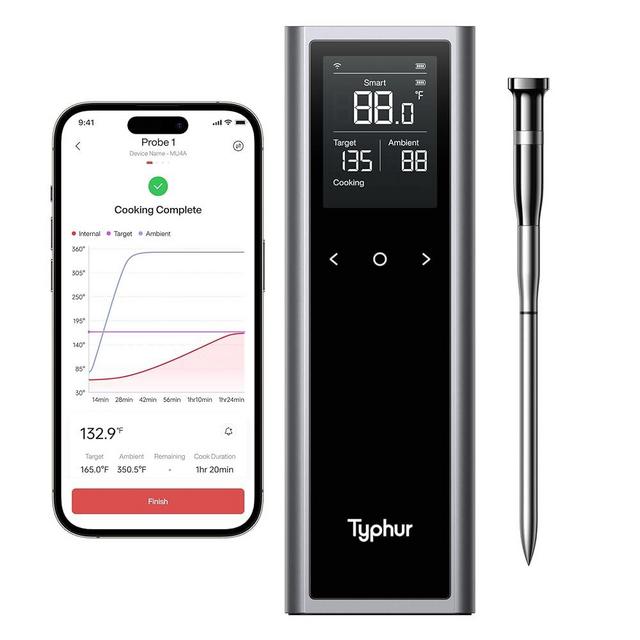 Typhur Sync One Smart Wireless Meat Thermometer: Standalone Base with LCD Display, Unlimited WiFi & Bluetooth Range, Enhanced Signal Stability for BBQ, Grill, Oven, and Smoker