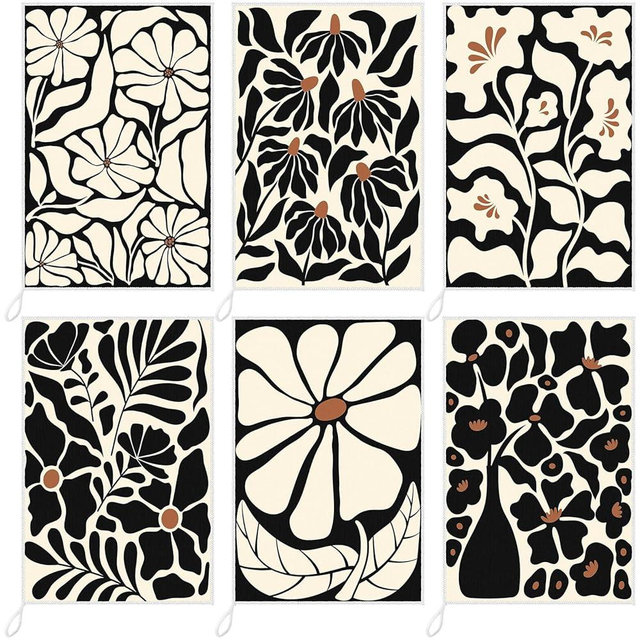 Breling Set of 6 Kitchen Towels Vintage Themed Dish Towel Bathroom Decorative Rustic Cloths Tea Towels for Kitchen Bathroom Home Cooking Housewarming Gifts, 14 x 21 inch(Black,Boho)