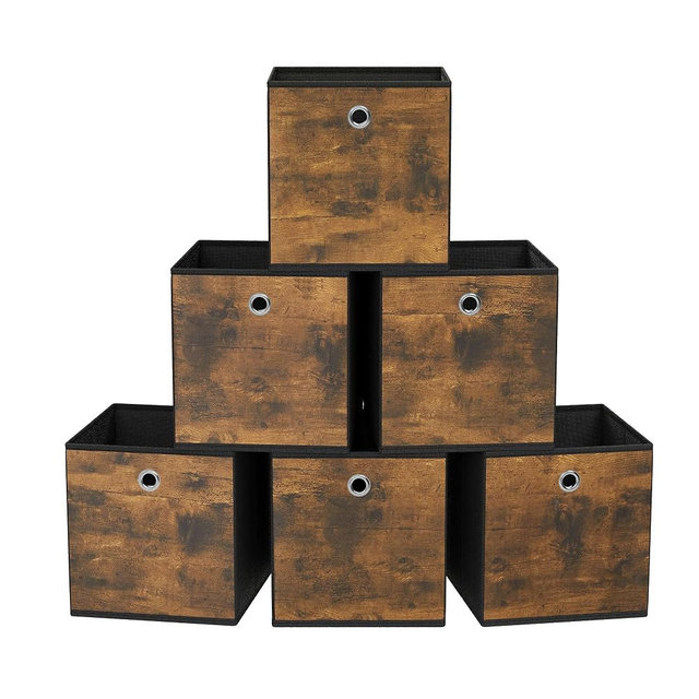 SONGMICS Storage Cubes, Set of 6 Storage Bins with Handles, Foldable Oxford Fabric and Non-Woven Fabric Storage Boxes, 13x13x13 Inches, Fit Cube Storage Unit, Rustic Brown URFB133B01