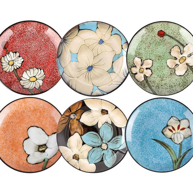 Ceramic Salad Plates Set,8.5 in - Plates Set of 6 - For Steak,Salad, Pasta,Appetizer, Serving etc - Dishwasher, Microwave, and Oven Safe, Scratch Resistant, Smooth Glaze (Multicolor A, 8.5 Inch)