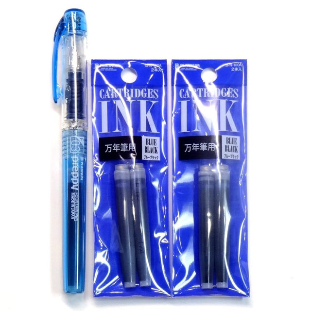 Platinum Preppy Fountain Pen, Fine Nib, Blue Black (PSQ-300#3) + Ink Cartridges SPN-100A#3 (Blue Black) Set (Imported from Japan) [Komainu-Dou Original Packaging]