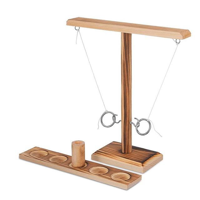 CHARMINER Ring Toss Game Ring Hooks Game,Wooden Ring Hook Game,Ring on a String Game,Outdoor Indoor Back Yard Patio Fast-paced Interactive Game for Party Bars Adults Kids